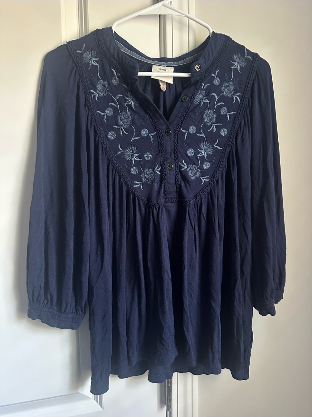 Knox Rose Navy Embroidered Peasant Tunic